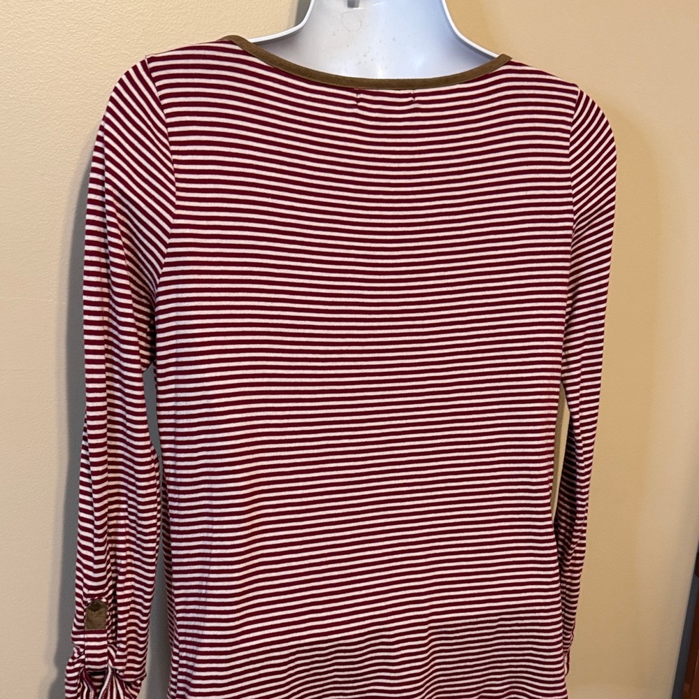 Lauren Ralph Lauren Maroon and White Striped Blouse - Picture 6 of 9